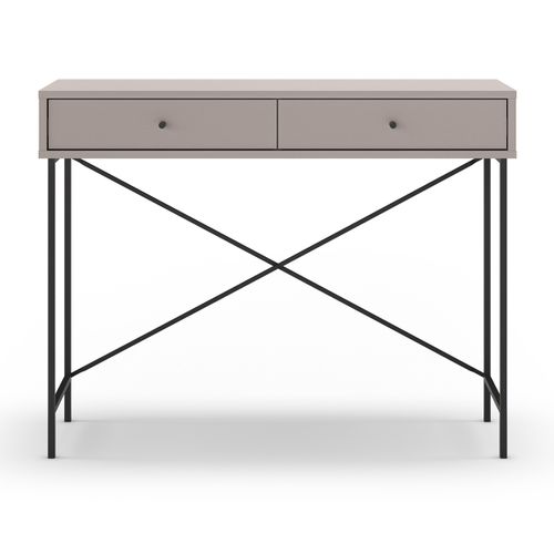 Meuble Console, Table De Console Avec 2 Tiroirs Aspect Bois Coloris Moka Et Pieds En Métal Noir