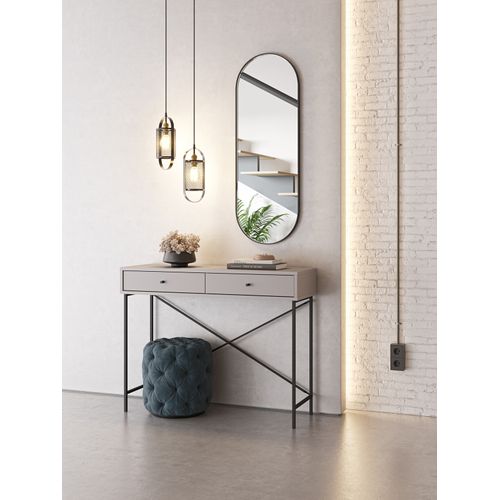 Meuble Console, Table De Console Avec 2 Tiroirs Aspect Bois Coloris Moka Et Pieds En Métal Noir