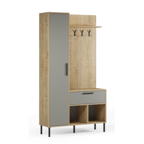 Meuble D'entrée Avec Porte-manteau Aspect Bois Coloris Vert Et Chêne