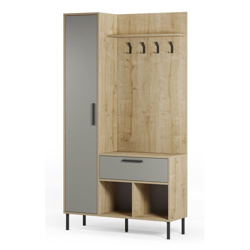 Meuble D'entrée Avec Porte-manteau Aspect Bois Coloris Vert Et Chêne