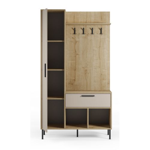 Meuble D'entrée Avec Porte-manteau Aspect Bois Coloris Crème Et Chêne