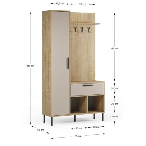 Meuble D'entrée Avec Porte-manteau Aspect Bois Coloris Crème Et Chêne