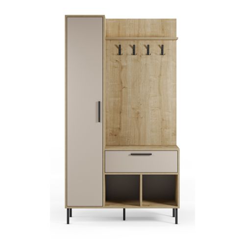Meuble D'entrée Avec Porte-manteau Aspect Bois Coloris Crème Et Chêne