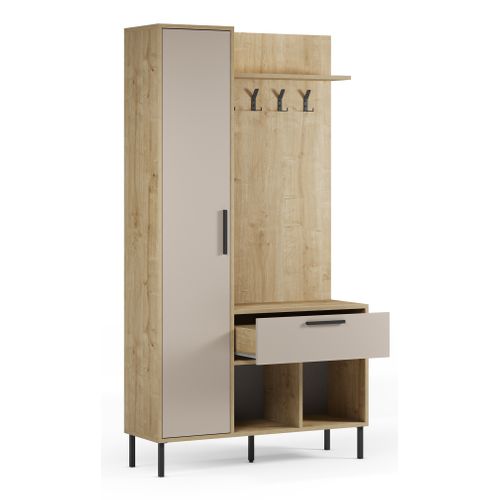 Meuble D'entrée Avec Porte-manteau Aspect Bois Coloris Crème Et Chêne