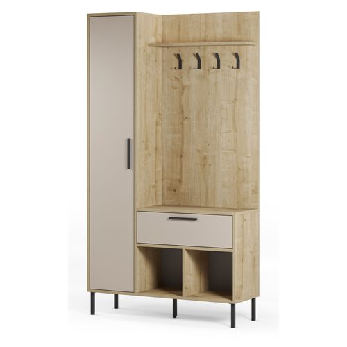 Meuble D'entrée Avec Porte-manteau Aspect Bois Coloris Crème Et Chêne