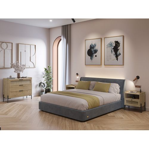 Commode, Meuble De Rangement Avec 3 Tiroirs Aspect Bois Coloris Chêne, Pieds En Métal Noir