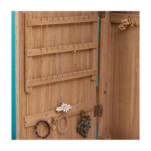 Armoire à Bijoux Avec Miroir Nora Coloris Effet Bois Naturel - L. 42 X P. 37,5 X H. 145 Cm