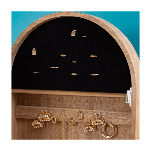 Armoire à Bijoux Avec Miroir Nora Coloris Effet Bois Naturel - L. 42 X P. 37,5 X H. 145 Cm