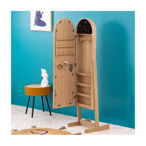 Armoire à Bijoux Avec Miroir Nora Coloris Effet Bois Naturel - L. 42 X P. 37,5 X H. 145 Cm