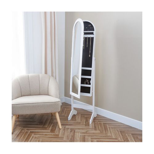 Armoire à Bijoux Avec Miroir Lili Coloris Blanc- Longueur 38 X Profondeur 34 X Hauteur 158 Cm
