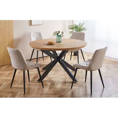 Table à Manger Ronde Extensible Coloris Chêne/noir - Longueur 130-170-210 X Hauteur 76 Cm