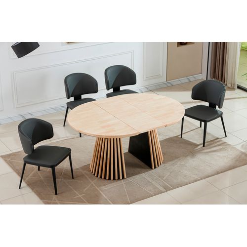 Table à Manger Ronde, Table De Repas Extensible Coloris Chêne Naturel