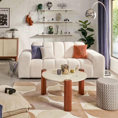 Canapé 3 Places Sofa Fauteuil Coloris Ivoire - Longueur 212 X Profondeur 97 X Hauteur 76 Cm