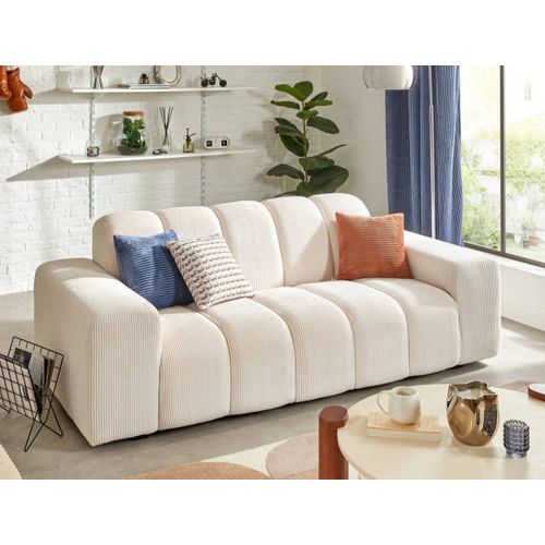 Canapé 3 Places Sofa Fauteuil Coloris Ivoire - Longueur 212 X Profondeur 97 X Hauteur 76 Cm