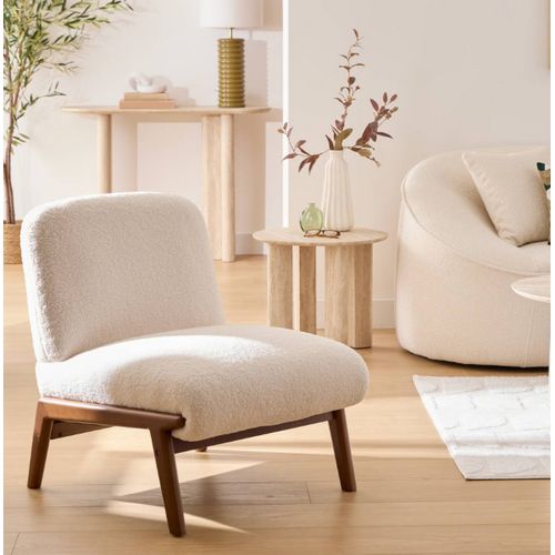 Fauteuil Revêtu De Tissu Bouclette Coloris Ivoire - Longueur 61,4 X Profondeur 75,5 X Hauteur 76 Cm