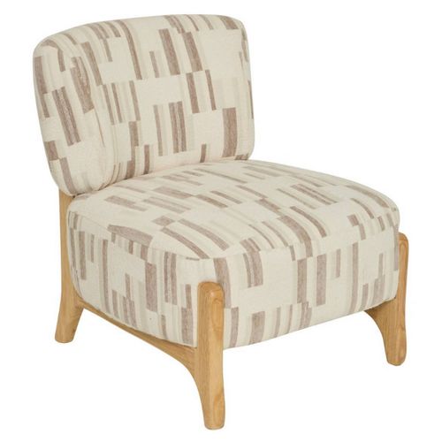 Fauteuil Chenille Rembourré à Motifs Avec Pieds Bois Effet Naturel - L. 63 X P. 69 X H. 72 Cm