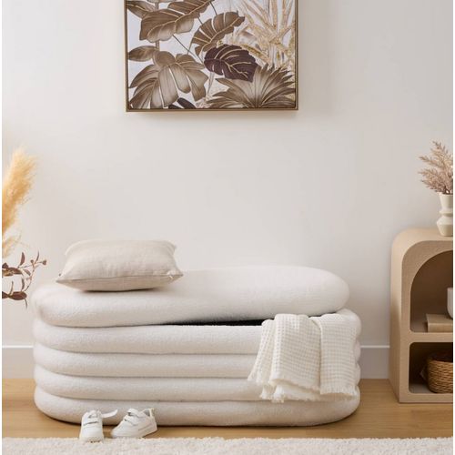 Banc Coffre Rembourré En Bouclette Coloris Blanc - Longueur 110 X Profondeur 46 X Hauteur 40,5 Cm