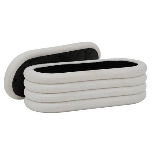 Banc Coffre Rembourré En Bouclette Coloris Blanc - Longueur 110 X Profondeur 46 X Hauteur 40,5 Cm