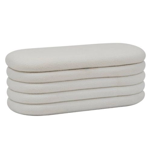 Banc Coffre Rembourré En Bouclette Coloris Blanc - Longueur 110 X Profondeur 46 X Hauteur 40,5 Cm
