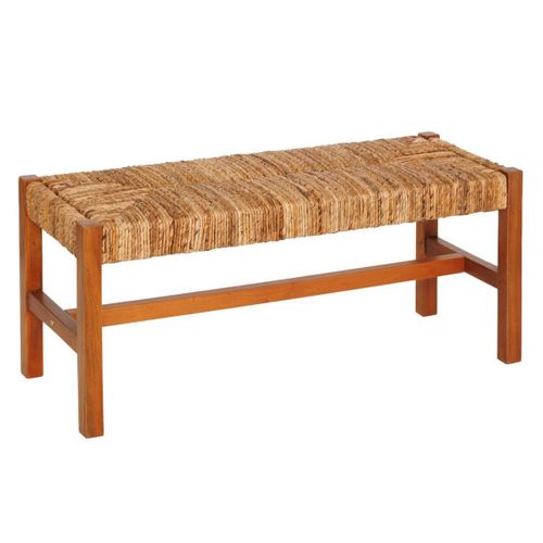 Banc Bout De Lit En Paille Tressé Et Structure En Bois - L. 102 X P. 38 X H. 46 Cm