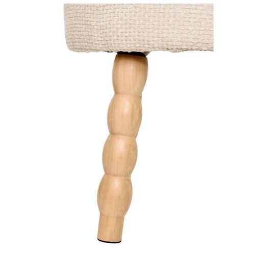 Tabouret Rond Rembourré Tissu Crème Et Pieds En Bois - Diamètre 39 X Profondeur 38 X Hauteur 38 Cm