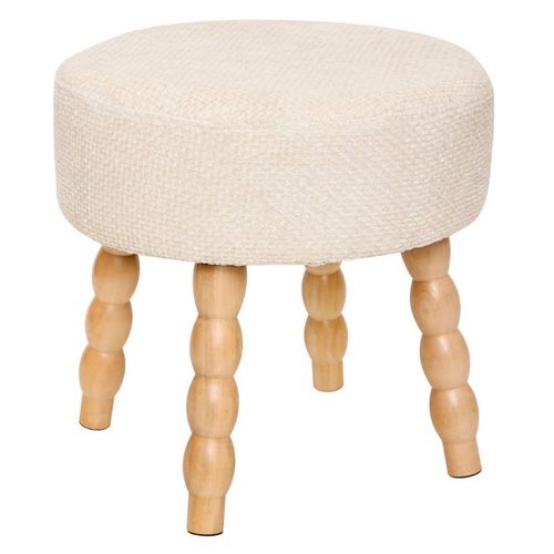 Tabouret Rond Rembourré Tissu Crème Et Pieds En Bois - Diamètre 39 X Profondeur 38 X Hauteur 38 Cm