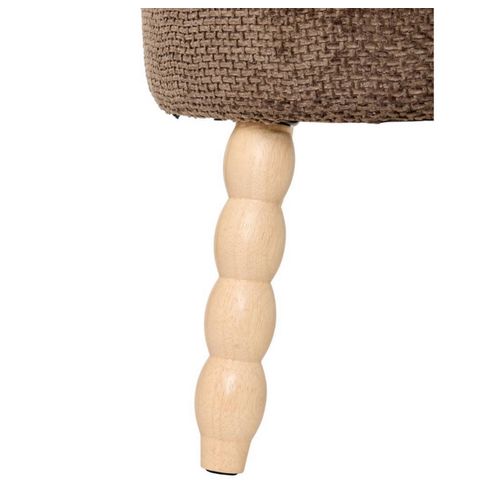 Tabouret Rond Rembourré Tissu Marron Et Pieds En Bois - Diamètre 39 X Profondeur 38 X Hauteur 38 Cm