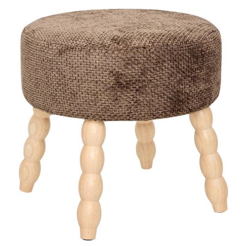 Tabouret Rond Rembourré Tissu Marron Et Pieds En Bois - Diamètre 39 X Profondeur 38 X Hauteur 38 Cm