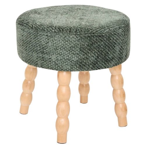 Tabouret Rond Rembourré Tissu Vert Et Pieds En Bois - Diamètre 39 X Profondeur 38 X Hauteur 38 Cm