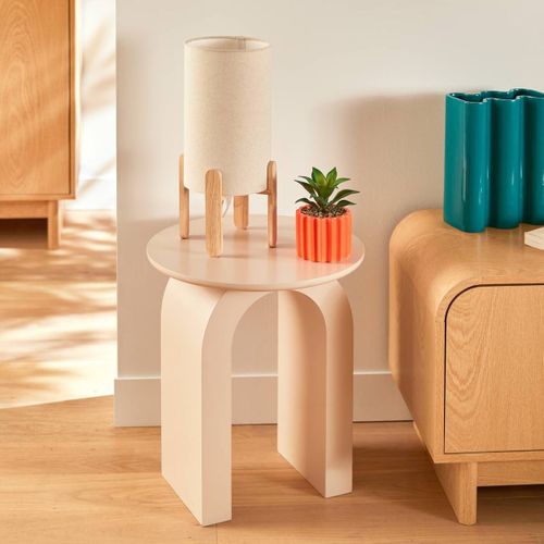 Table D'appoint, Table Ronde Coloris Beige - Diamètre 40 X Hauteur 45 Cm