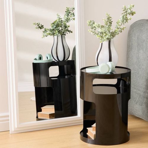 Table D'appoint, Table Basse Ronde En Acier Noir- Diamètre 32,5 X Hauteur 45 Cm