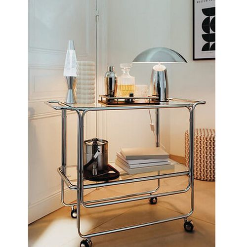 Desserte Chariot à Roues Avec Plateaux En Verre - Longueur 92 X Profondeur 40 X Hauteur 71 Cm