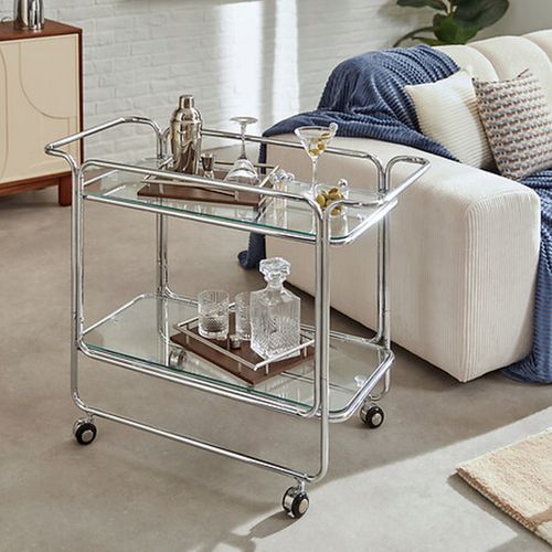 Desserte Chariot à Roues Avec Plateaux En Verre - Longueur 92 X Profondeur 40 X Hauteur 71 Cm