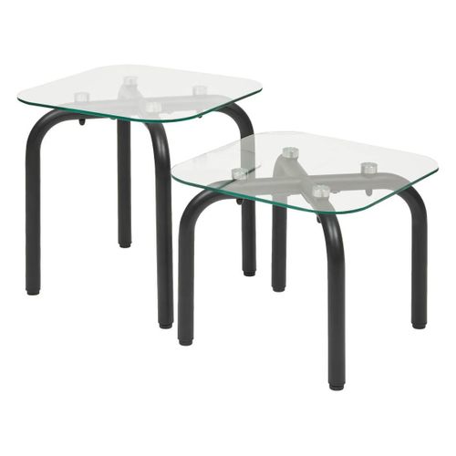 Lot De 2 Tables Basse En Verre Et Métal Noir - Longueur 50 X Largeur.50 X Hauteur 49,5/39,5 Cm