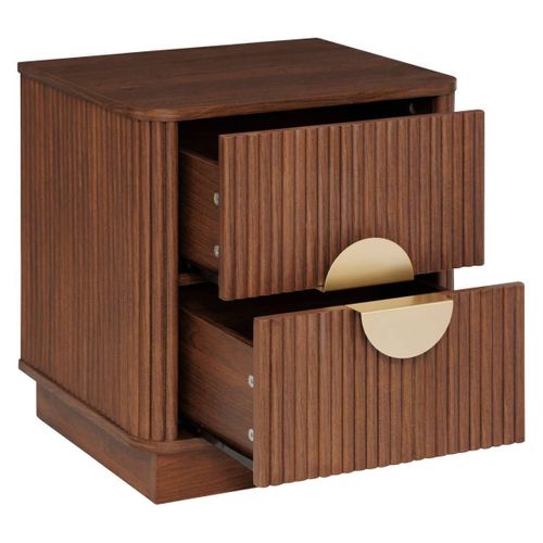 Table De Nuit Chevet Avec 2 Tiroirs Coloris Noyer - Longueur 45 X Profondeur 40 X Hauteur 50 Cm
