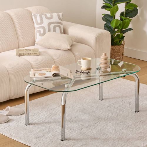Table Basse En Verre Transparent Et Pieds En Métal Chromé - L. 110 X Largeur 60 X H. 44,5 Cm