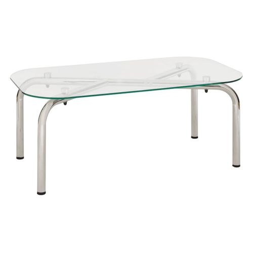 Table Basse En Verre Transparent Et Pieds En Métal Chromé - L. 110 X Largeur 60 X H. 44,5 Cm