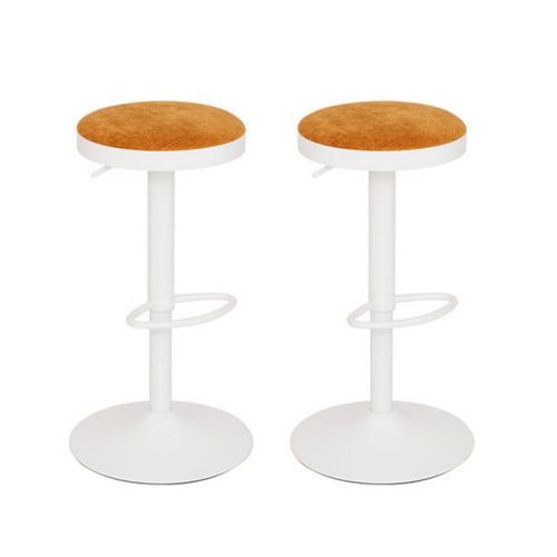 Lot De 2 Tabouret De Bar Ajustable Et Pivotant Coloris Blanc Et Ocre- Diamètre 41,5 X Hauteur 76 Cm