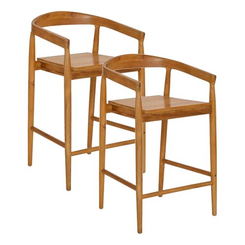 Lot De 2 Tabourets De Bar En Teck - Longueur 55,5 X Profondeur 56 X Hauteur 95 Cm