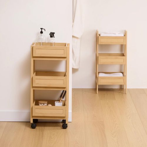 Desserte 3 Niveaux Coloris Effet Bois Clair - Longueur 39,6 X Largeur 30 X Hauteur 85,5 Cm