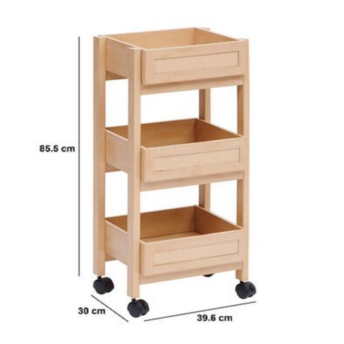 Desserte 3 Niveaux Coloris Effet Bois Clair - Longueur 39,6 X Largeur 30 X Hauteur 85,5 Cm