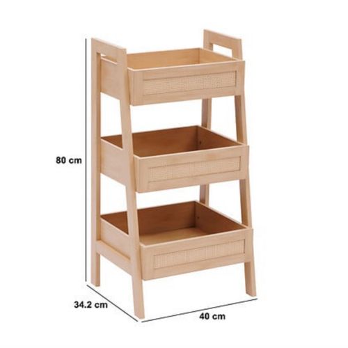 Desserte De 3 Compartiments Coloris Effet Bois Clair - Longueur 40 X Largeur 34,2 X Hauteur 80 Cm