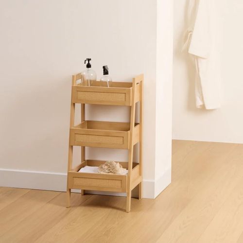 Desserte De 3 Compartiments Coloris Effet Bois Clair - Longueur 40 X Largeur 34,2 X Hauteur 80 Cm