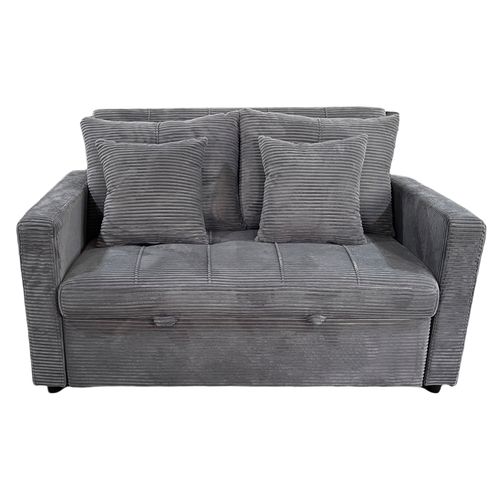 Canapé-lit, Canapé 2 Places Convertible En Velours Côtelé Coloris Gris - L. 140 X P. 99 X H. 88 Cm