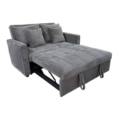 Canapé-lit, Canapé 2 Places Convertible En Velours Côtelé Coloris Gris - L. 140 X P. 99 X H. 88 Cm