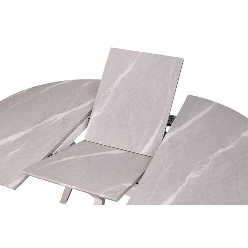 Table à Manger Ronde Extensible Coloris Effet Marbre Gris - L. 130/160 X P. 130 Cm X H. 76cm