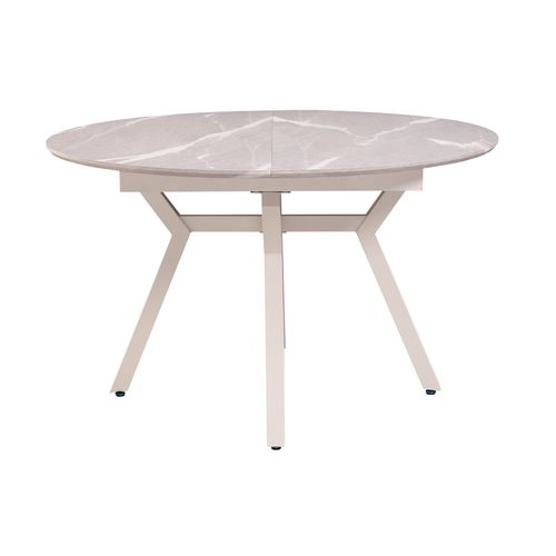 Table à Manger Ronde Extensible Coloris Effet Marbre Gris - L. 130/160 X P. 130 Cm X H. 76cm
