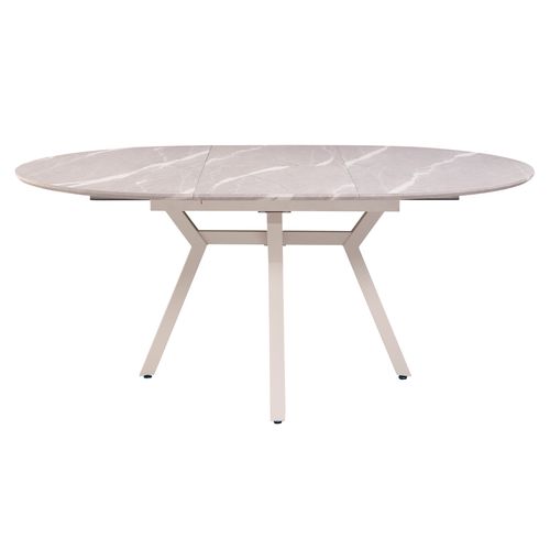 Table à Manger Ronde Extensible Coloris Effet Marbre Gris - L. 130/160 X P. 130 Cm X H. 76cm