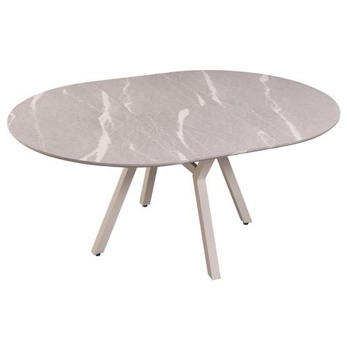 Table à Manger Ronde Extensible Coloris Effet Marbre Gris - L. 130/160 X P. 130 Cm X H. 76cm