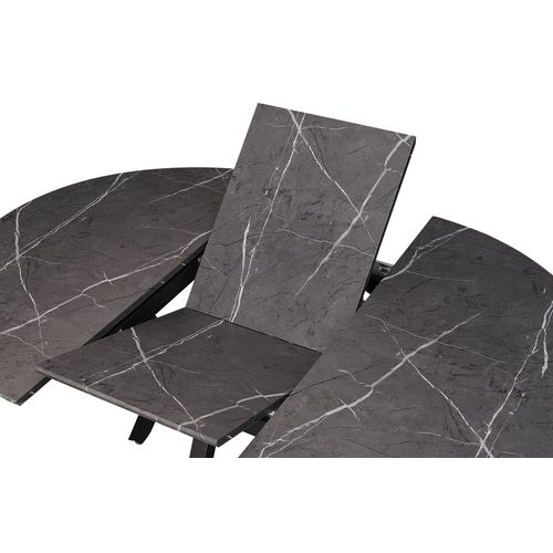 Table à Manger Ronde Extensible Coloris Effet Marbre Noir - L. 130/160 X P. 130 Cm X H. 76cm